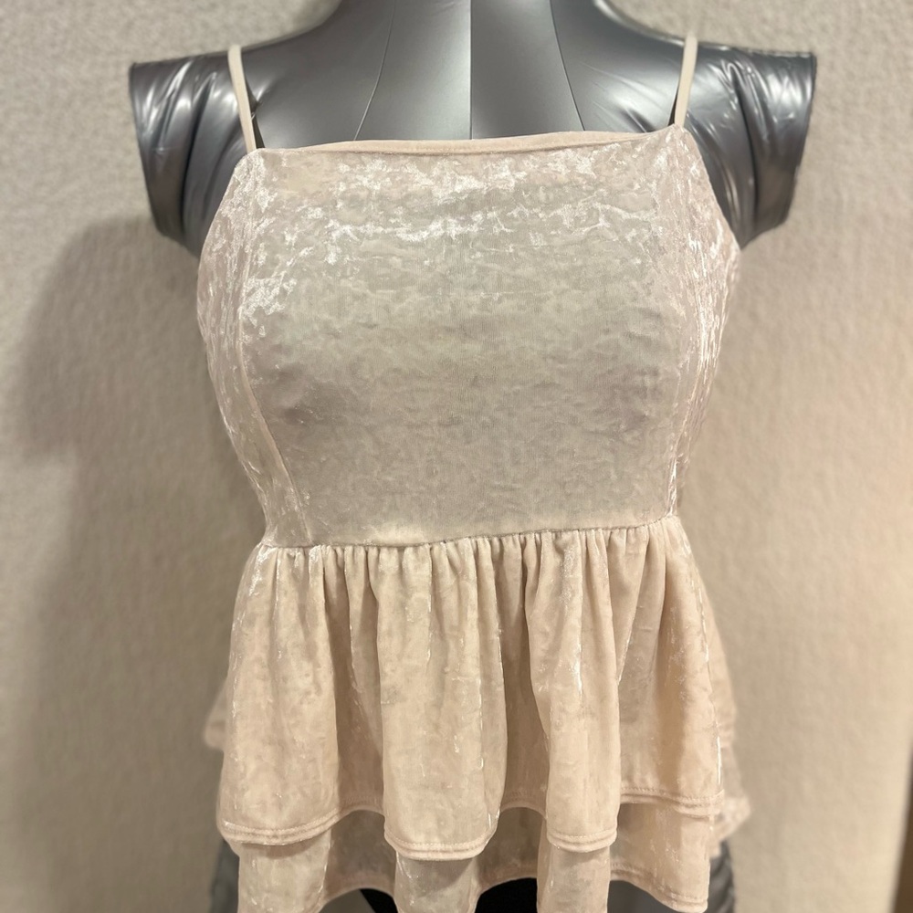 American Eagle Outfitters Cream Velvet Peplum Cami